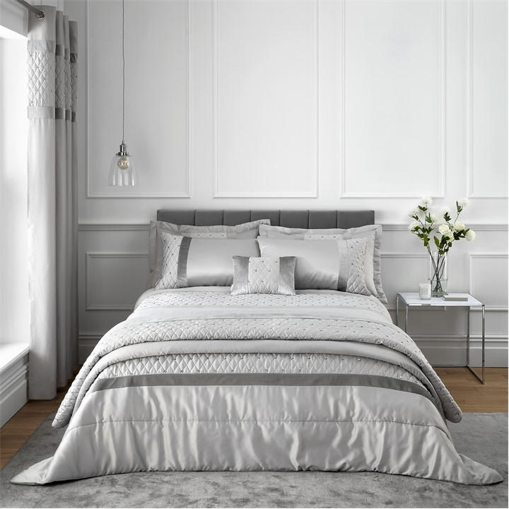 B&Q - Bedding Sequin Cluster Duvet Cover Set With Pillowcases Silver Grey - Image 7