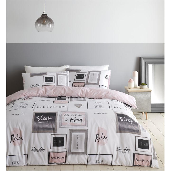 Catherine Lansfield Unisex Pink Dreams Reversible Duvet Cover Set King