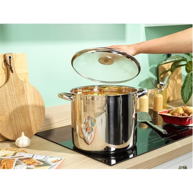 Silver - Russell Hobbs - 11.5L Stainless Steel Mirror Finish Tempered Glass Lid Stock Pot