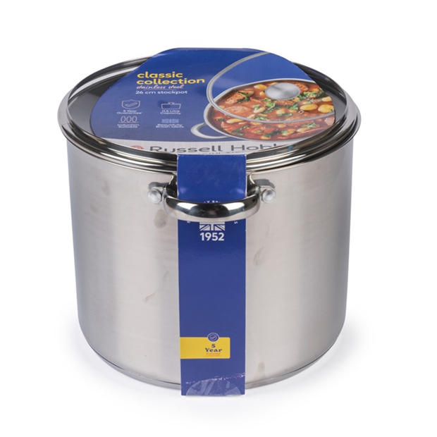 Silver - Russell Hobbs - 11.5L Stainless Steel Mirror Finish Tempered Glass Lid Stock Pot