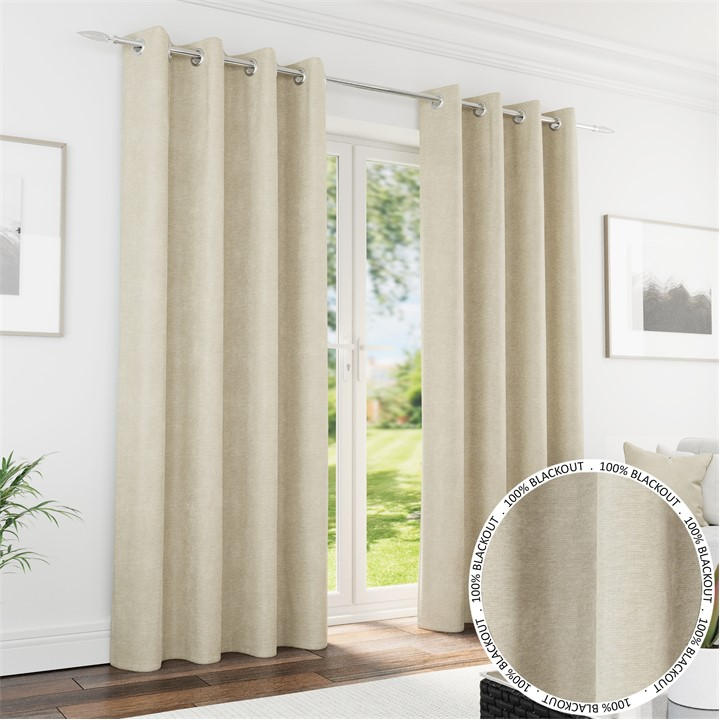 Enhanced Living  Cream Knightsbridge Blackout Chenille Curtains in Size 45x54, Sports Direct