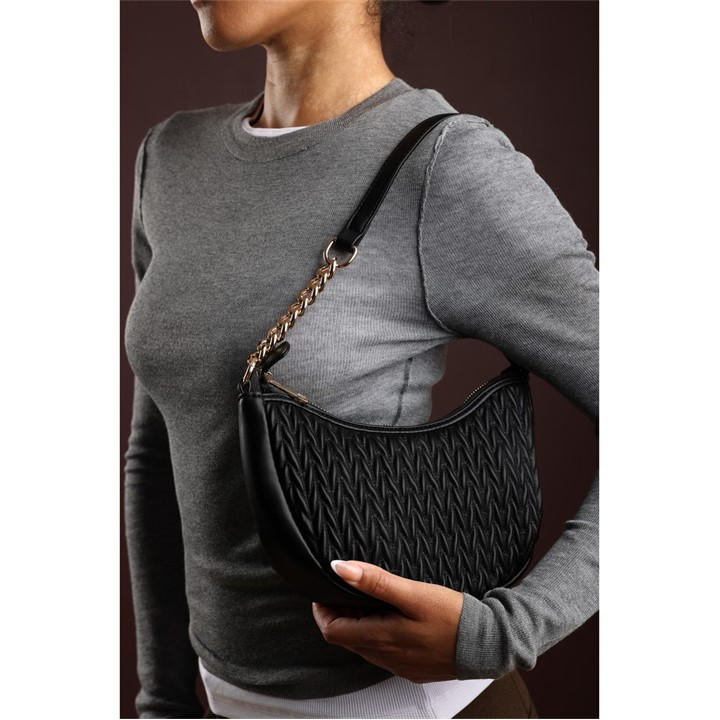 Wheres That From Women's Black Wheres Quilted Crescent Shoulder Bag In Chain Detail, Sports Direct