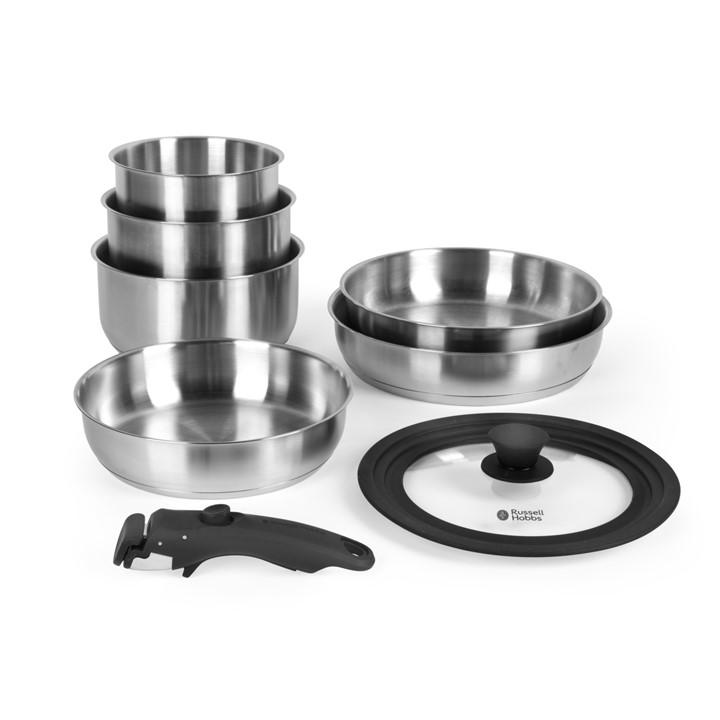 Russell Hobbs  8-Piece Cookware Set – Detachable Clip-On Handles - Silver - Image 3