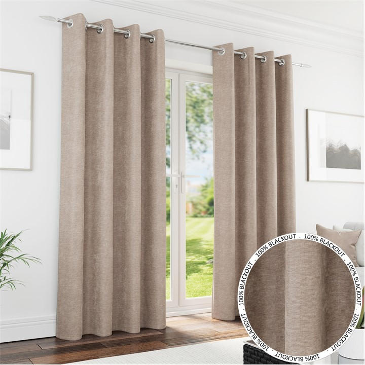 Enhanced Living  Beige Knightsbridge Sand Blackout Chenille Curtains in Size 45x54, Sports Direct