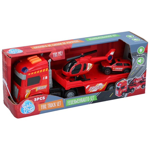 Red - Eddy Toys - Fire Truck Set with Helicopter and Car 38cm