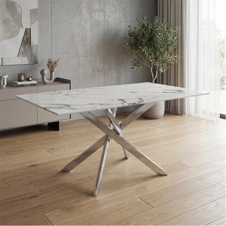 Shankar  Silver Astoria Medium 1.6M White Dining Table in Size 90x160x75, Sports Direct