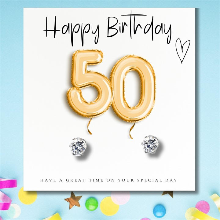 Aye Do Gifts Women's Silver 50Th Birthday Balloons Message Card & Earrings, Sports Direct