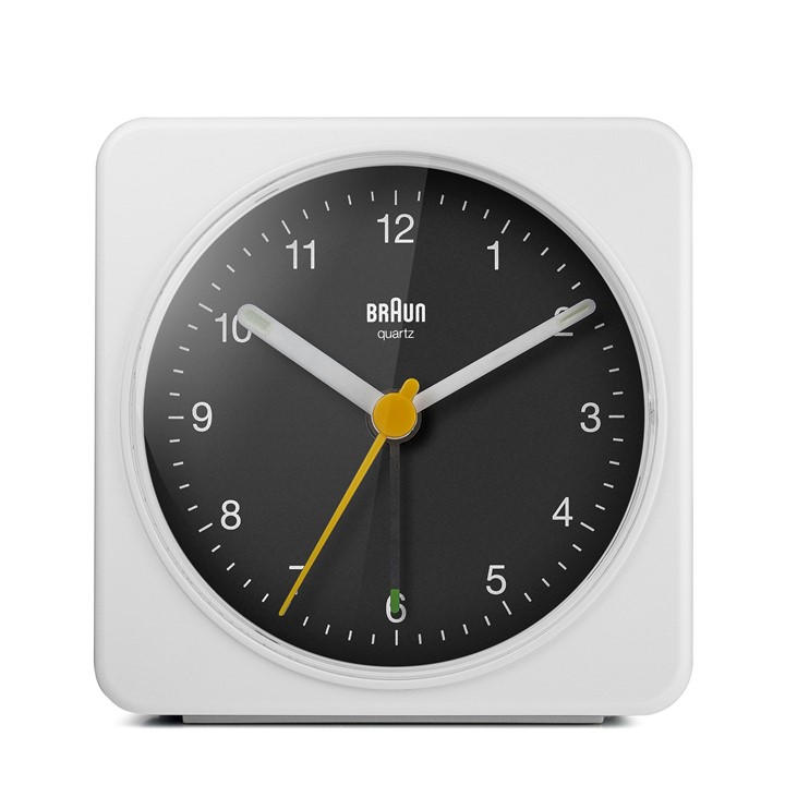 Braun Clocks  White Classic Analogue Alarm Clock With Snooze And Quiet Quartz Movement, Sports Direct