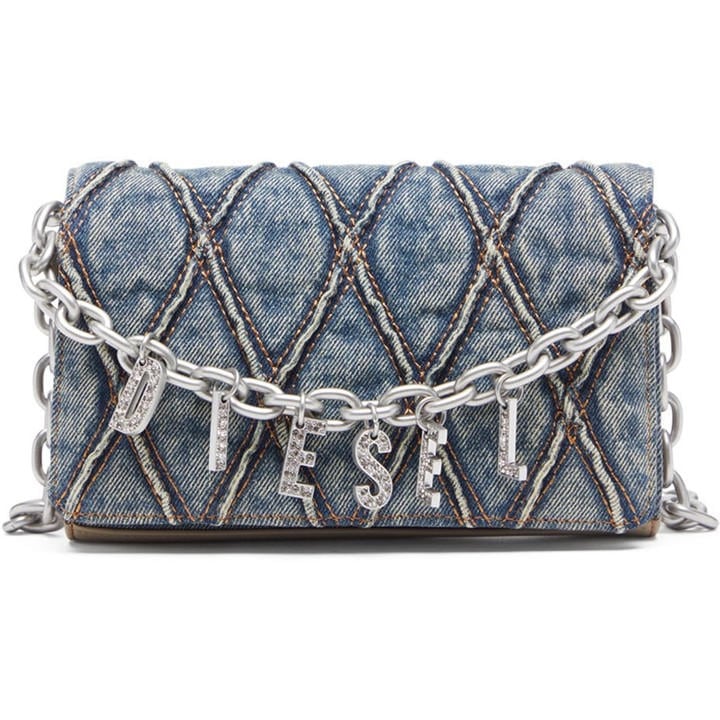 Diesel Women's Blue Quilted Denim Wallet On Chain, Sports Direct