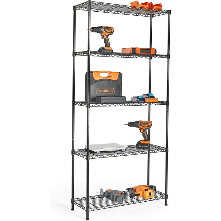 Vonhaus  Black 5 Tier Wire Shelving Unit For Storage, Sports Direct