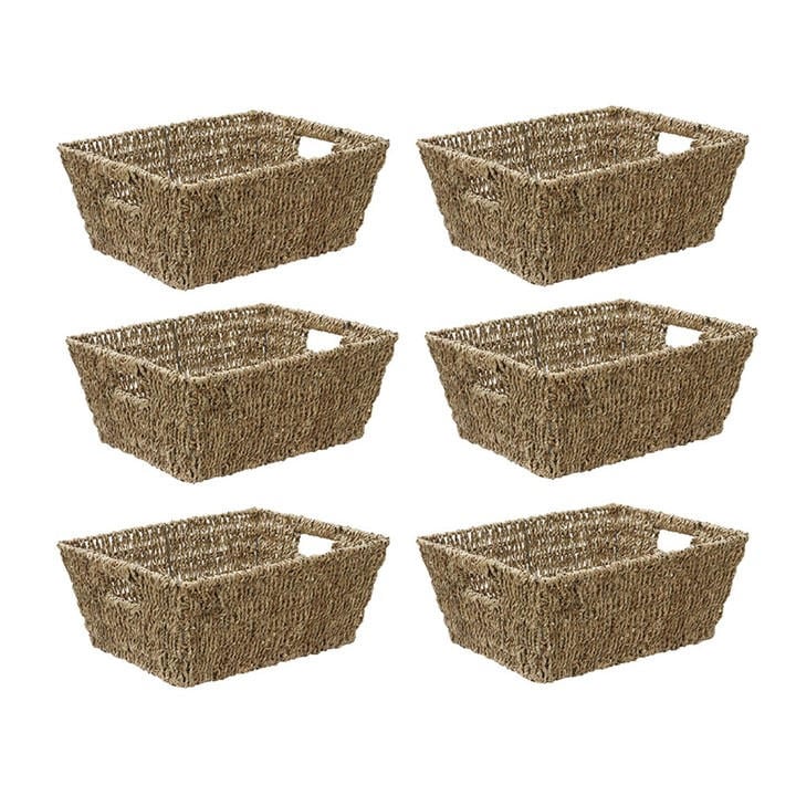 Jvl  Beige Seagrass Rectangular Storage Basket Pack Of 6 in Size 6pk, Sports Direct