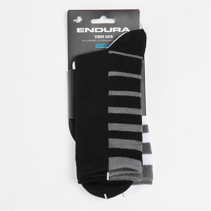 Endura  Black Coolmax® Stripe Socks Twin Pack in Size 7 - 11, Sports Direct