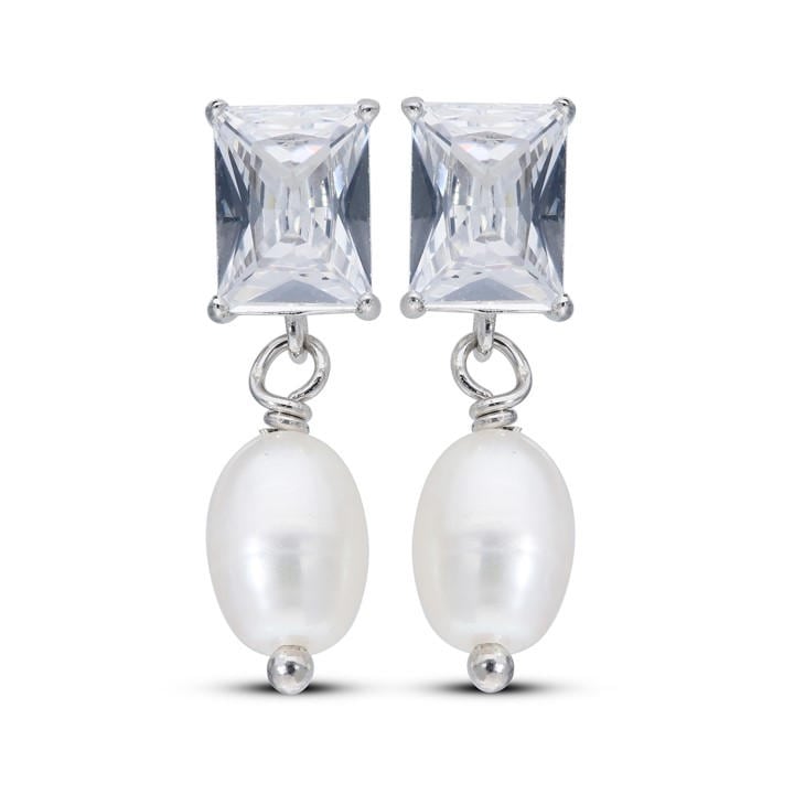 Be You Women's Silver Sterling Freshwater Pearl & Cz Drop Earring, Sports Direct