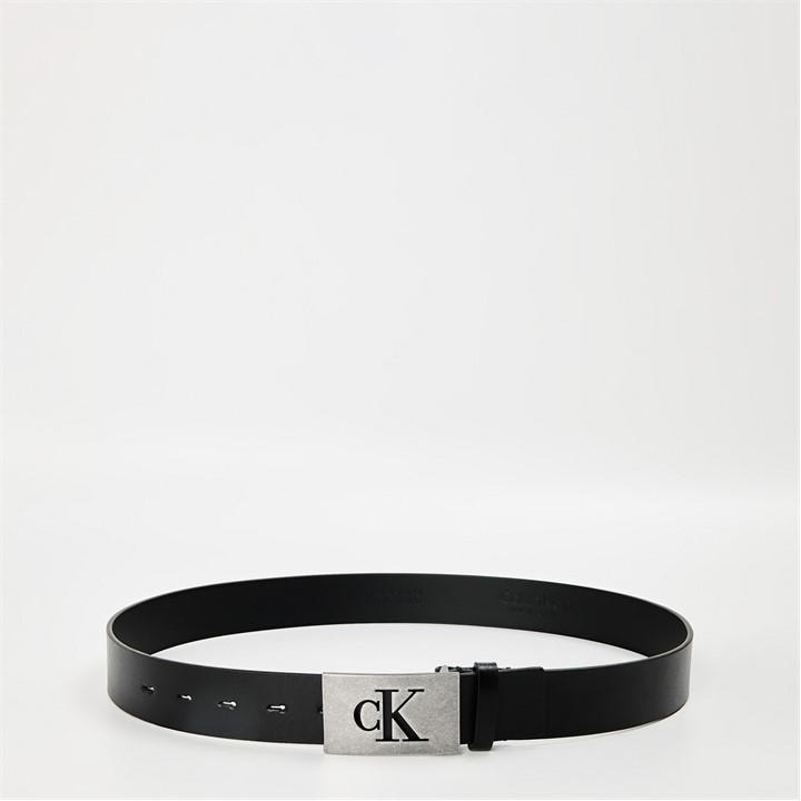 Calvin Klein Men's Black Smooth Plaque Leather Belt in Size L, Sports Direct