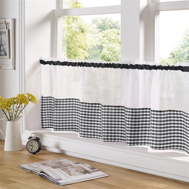 Alan Symonds  Black Gingham Cafe Slot Top Curtain Panel in Size 150x60cm, Sports Direct