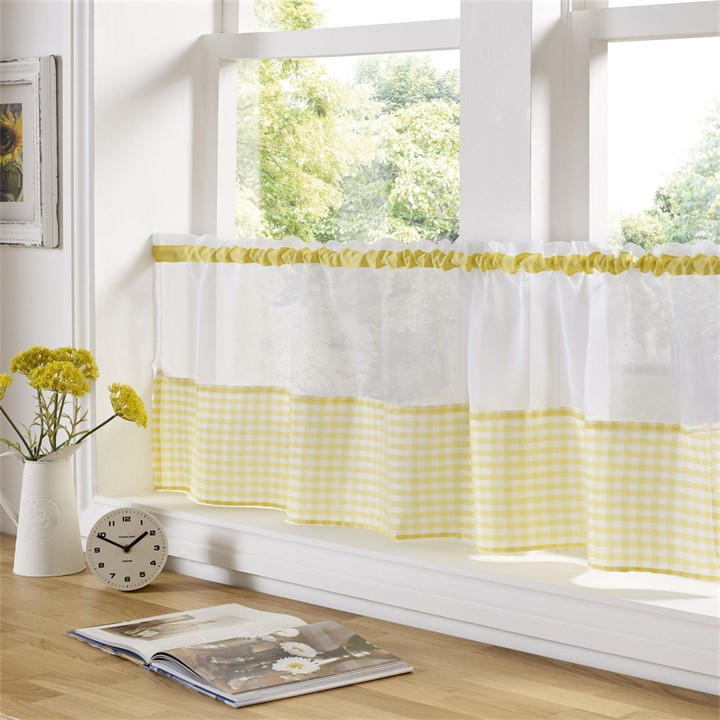 Alan Symonds  Yellow Gingham Cafe Slot Top Curtain Panel in Size 150x60cm, Sports Direct