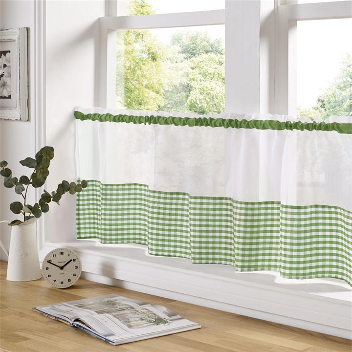 Alan Symonds  Green Gingham Cafe Slot Top Curtain Panel in Size 150x60cm, Sports Direct
