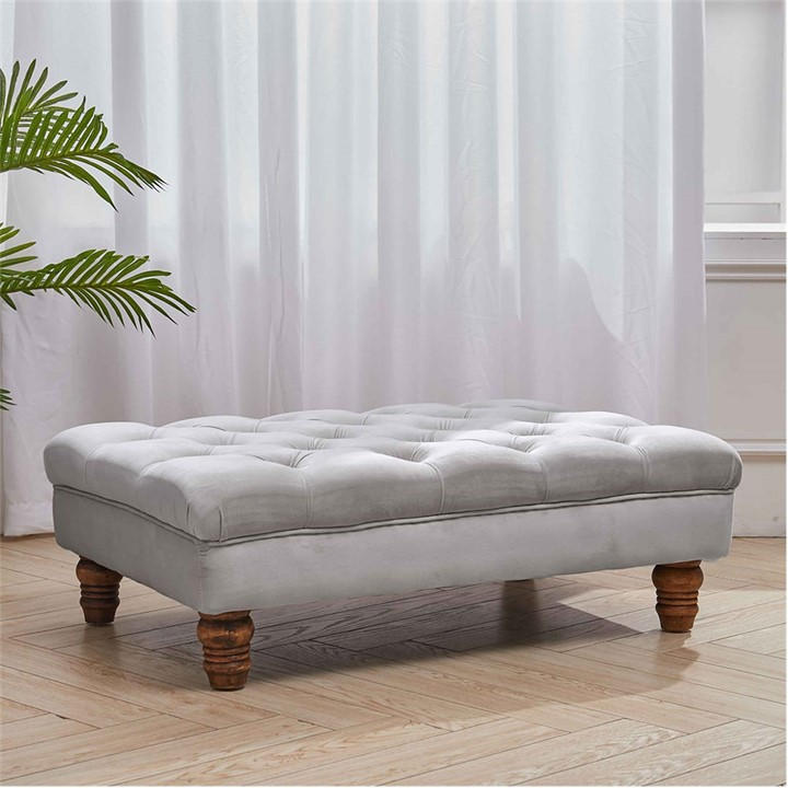 Kabinet Uk  Grey Velvet Rectangular Ottoman Footstool Light in Size M, Sports Direct