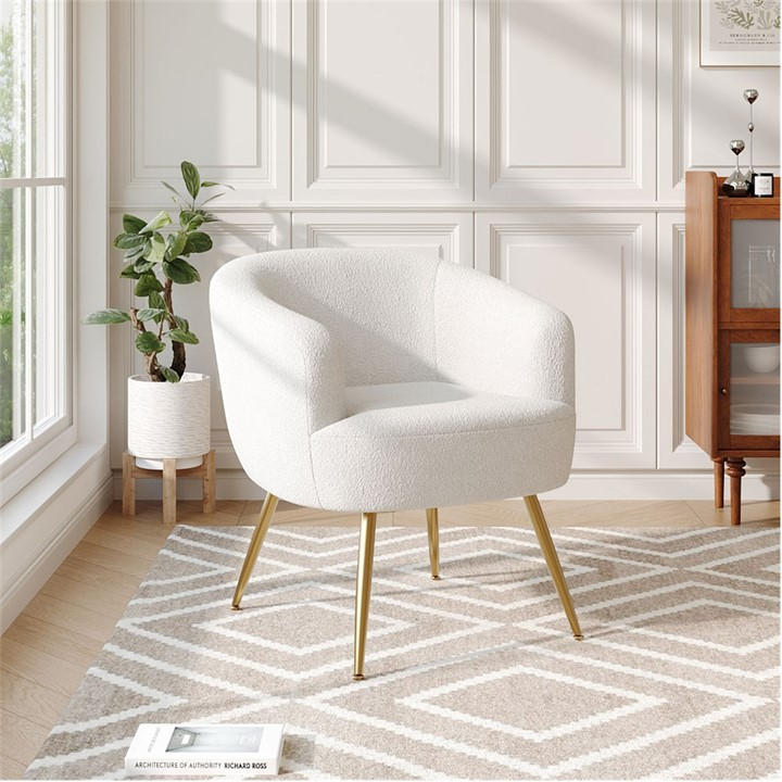 Kabinet Uk  White Teddy Fabric Armchair With Metal Legs in Size M, Sports Direct