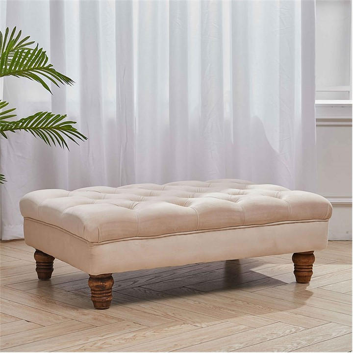 Kabinet Uk  Beige Velvet Rectangular Ottoman Footstoo in Size M, Sports Direct