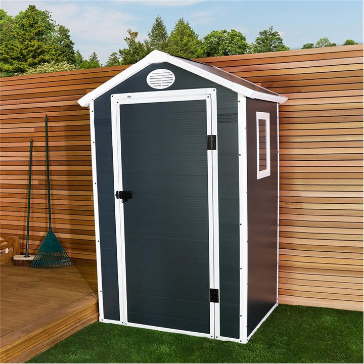 Charles Bentley Unisex Grey Plastic Storage Shed 4.4Ft X 3.4Ft Small Roof