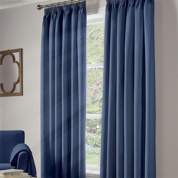 Alan Symonds  Blue Plain Blackout Pencil Pleat Taped Top Curtains in Size L, Sports Direct