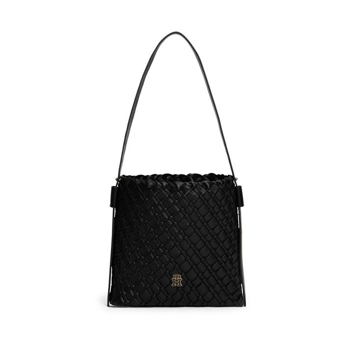 Tommy Hilfiger Women's Black Woven Shoulder Bag, Sports Direct