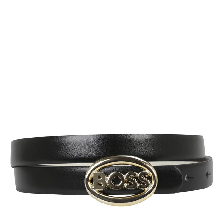 Boss Women's Black Gold Icon Gold Hardware Leather Belt in Size M, Sports Direct