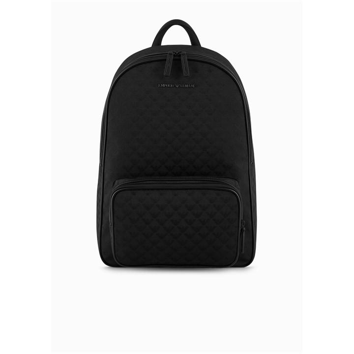 Emporio Armani Men's Black All Over Jacquard Quilted Zip Backpack, Sports Direct