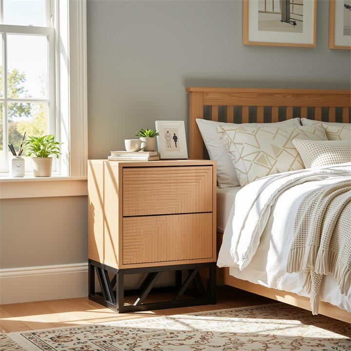 Biba  Brown Mabel Grooved Oak Colour Wooden Bedside Table With 2 Drawers, Sports Direct