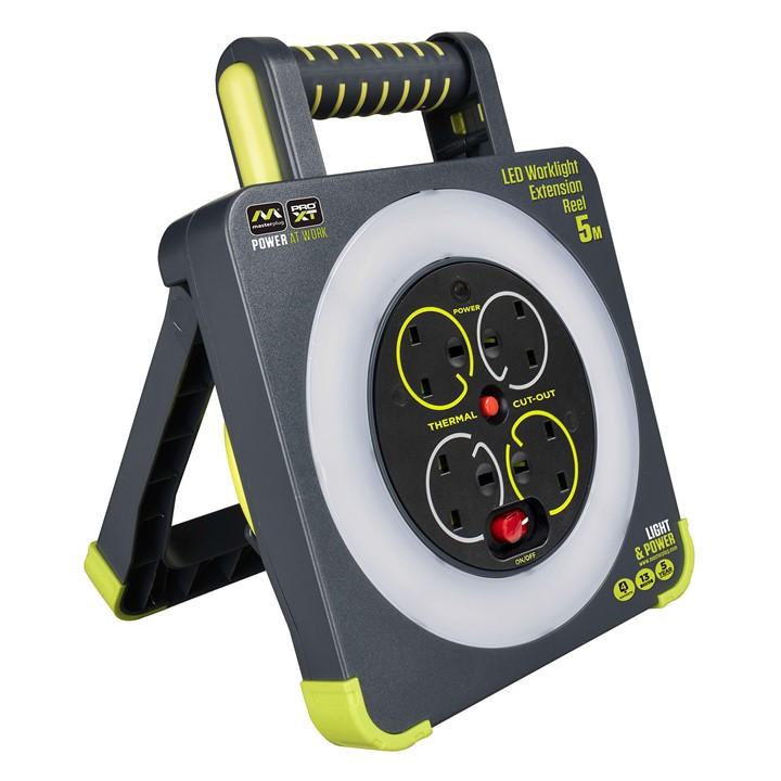 Masterplug WLU05134SL-PX Pro-XT Four Socket LED Work Light Extension Reel with Fold Out Stand, Thermal Cut Out and Power Switch, 5 metre High Visibility Cable, 13 Amp, Grey, 28.35 cm*9.1 cm*22.0 cm - Image 9