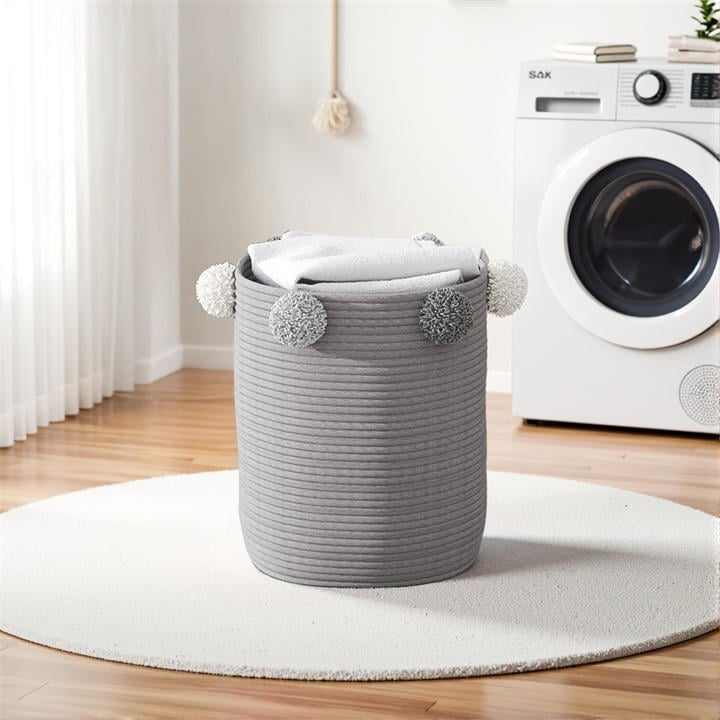 Kabinet Uk  Grey Cotton Rope Laundry Basket With Pom-Poms in Size M, Sports Direct