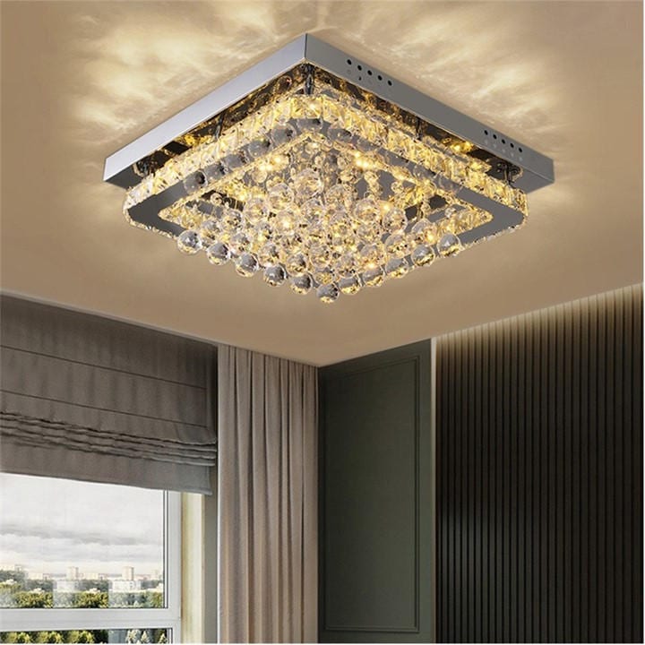 Kabinet Uk  White Square Crystal Flush Mount Led Ceiling Light in Size M, Sports Direct