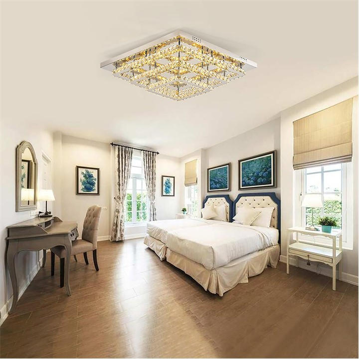 Kabinet Uk  White 3-Tier Square Crystal Led Ceiling Light in Size M, Sports Direct