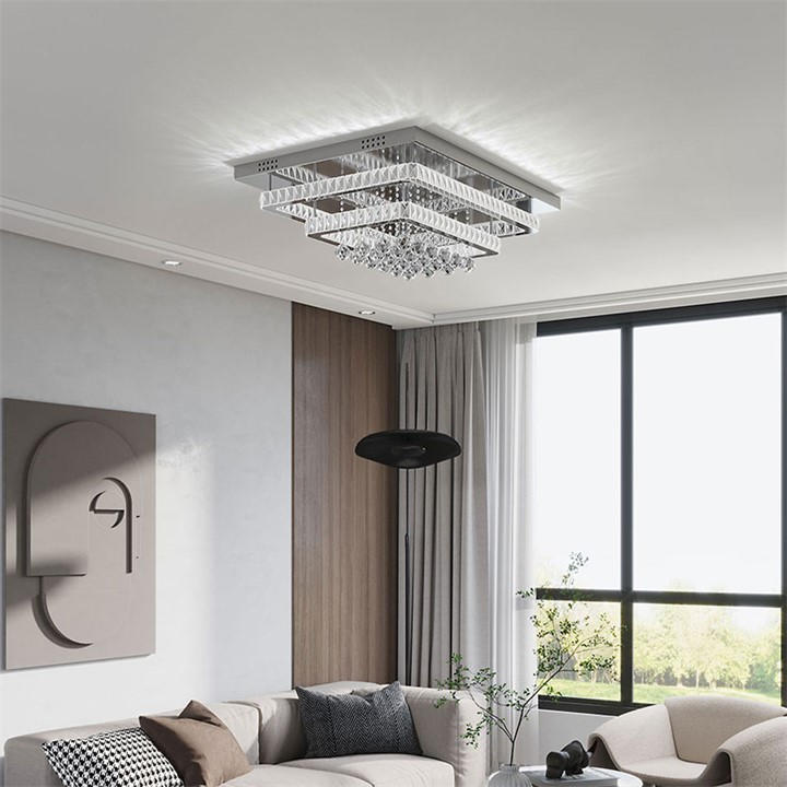 Kabinet Uk  White 2-Tier Rectangular Crystal Ceiling Light in Size M, Sports Direct