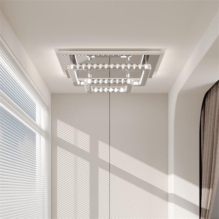 Kabinet Uk  White 2-Tier Square Crystal Led Ceiling Light 50Cm in Size XL, Sports Direct