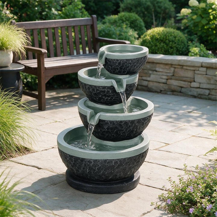 Streetwize  Grey Tiered Cascade Solar Fountain -Four-Bowl Waterfall in Size 4 Bowls, Sports Direct