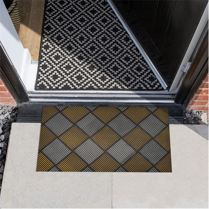 Jvl  Gold Platina Silver/ Rubber Reversible Doormat in Size 40x70cm, Sports Direct
