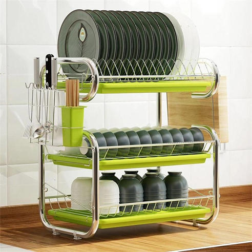 LIFE IDEAS - 3-Tier Dish Drainer Storage Stand Green
