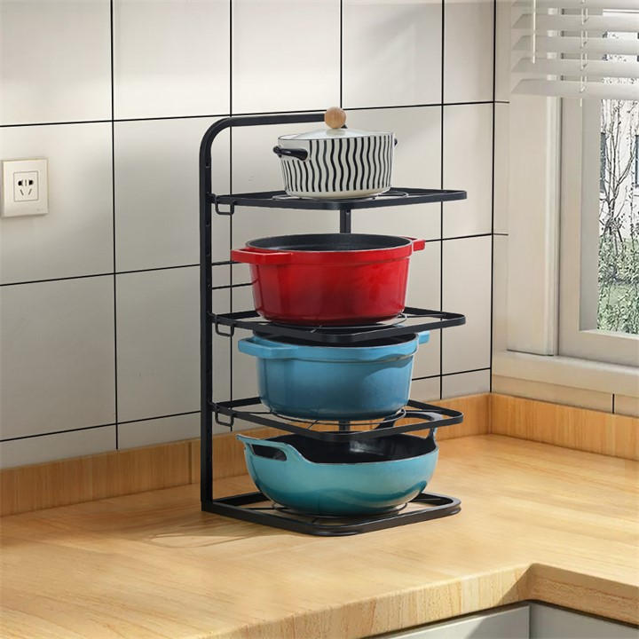 Life Ideas  Black 4-Tier Adjustable Metal Pot Rack For Kitchen in Size M, Sports Direct