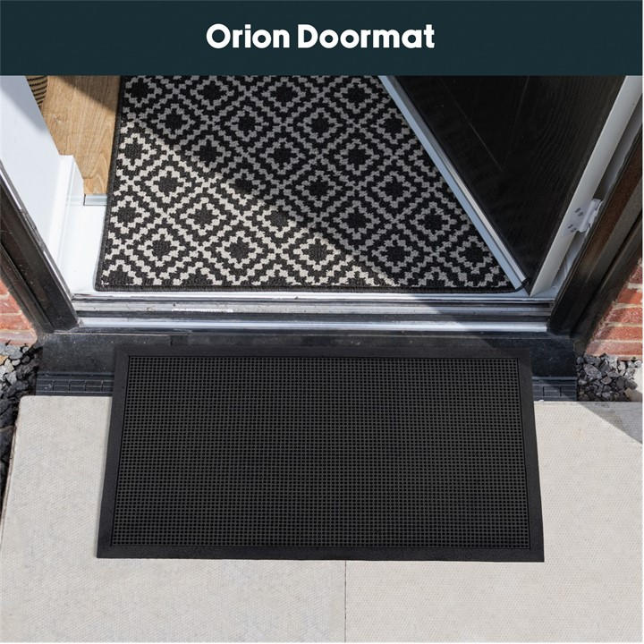 Jvl  Black Orion Rubber Scraper Medium Doormat in Size 45x75cm, Sports Direct