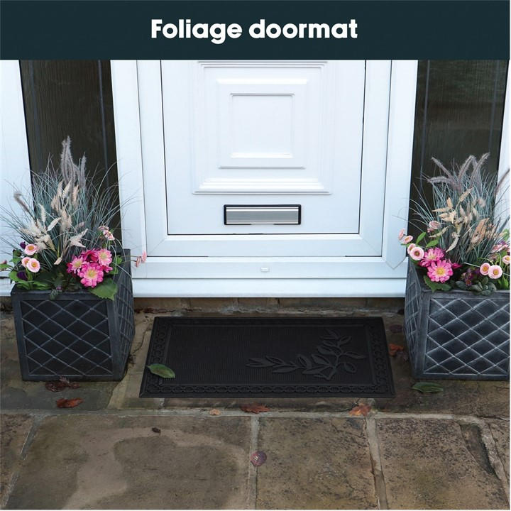 Jvl  Black Foliage Rubber Scraper Doormat in Size 45x75cm, Sports Direct