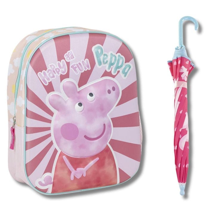 Peppa Pig  Kids Pink 3D Backpack & Umbrella, Sports Direct
