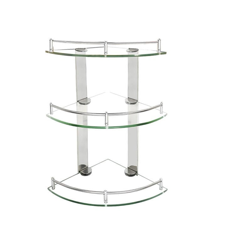 Life Ideas  Silver 3-Tier Tempered Glass Bathroom Corner Shelf 24Cm in Size XL, Sports Direct