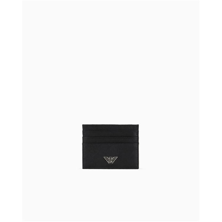 Emporio Armani Men's Black Saffiano Leather Eagle Badge Card Holder, Sports Direct