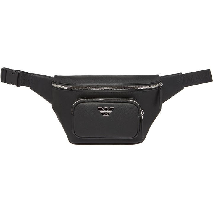 Emporio Armani Men's Black Eagle Badge Faux Leather Zip Bum Bag, Sports Direct
