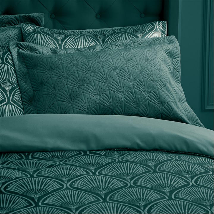 Catherine Lansfield  Green Art Deco Pearl Quilted Pillow Sham Pair in Size Pillowsham, Sports Direct