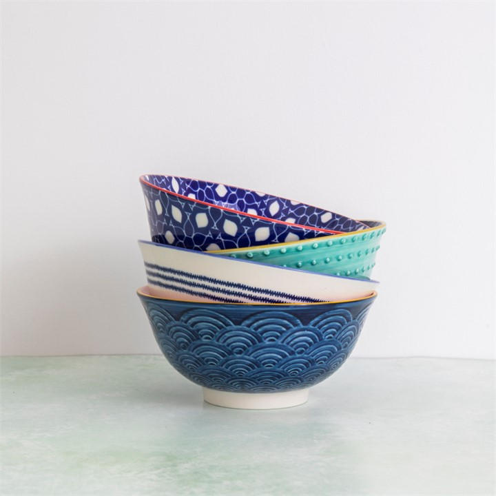 KitchenCraft Glazed Stoneware Bowl Set of 4, Red and Blue Hues, 15.5 x 7.5 cm, Gift Boxed - Image 8