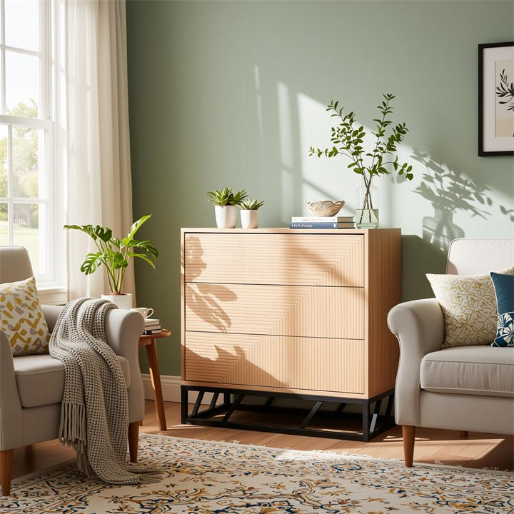 Biba  Brown Mabel Grooved Oak Colour Wooden Chest Of 3 Drawers, Sports Direct
