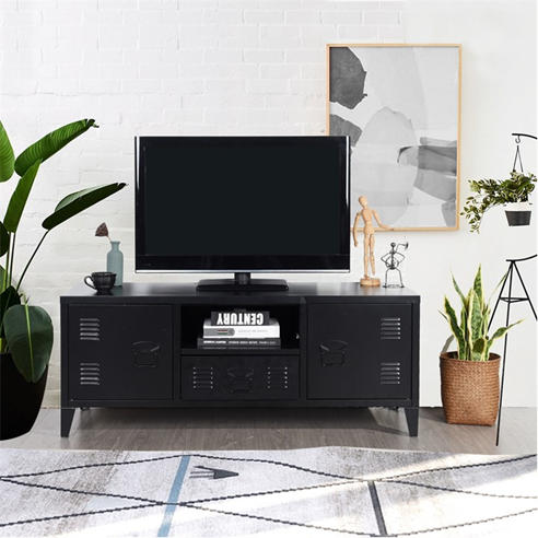 FurnitureR - Industrial Metal TV Stand with Storage  120 cm Media Console Cabinet